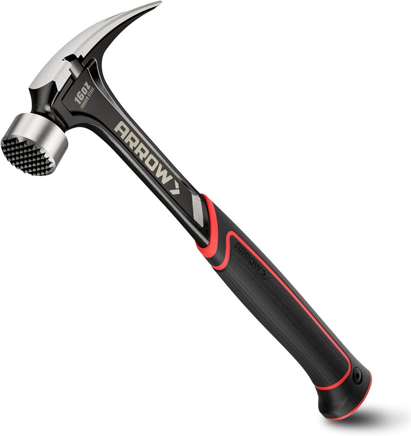 Arrow Fastener مطرقة ARROW 16 أونصة ذات مخلب مستقيم، مطرقة مخلب ممزق مع مزيل مسمار جانبي، وجه مشغول ومقبض ماص للصدمات، مطرقة مصنوعة من قطعة واحدة - Image 1